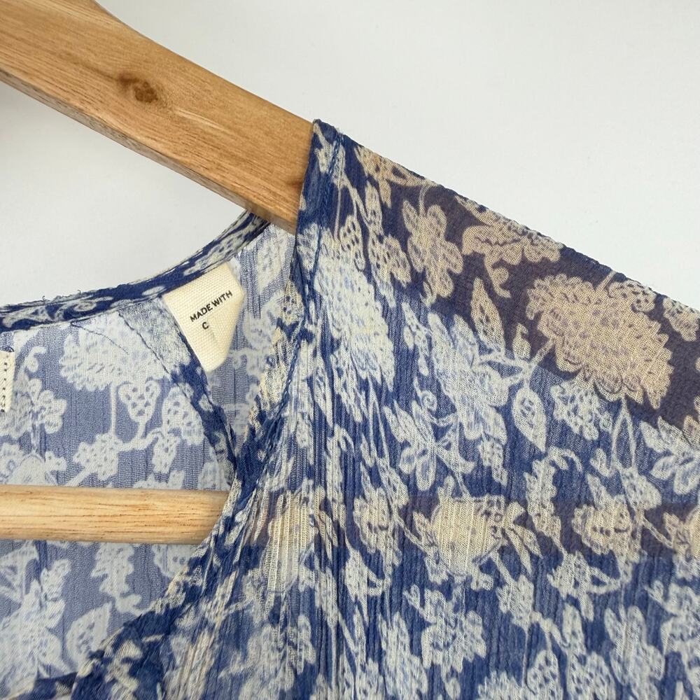 Doen | Antoinette Floral Silk Chiffon Maxi Dress in Porcelain Blue Tea Floral XS - Picture 9 of 16